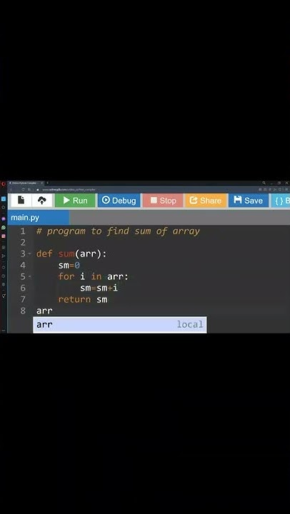 Python Program to find sum of array - part 1 - using function - YouTube
