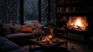 Say goodbye to insomnia and stress with a snowstorm in the forest | Warm fireplace at night
