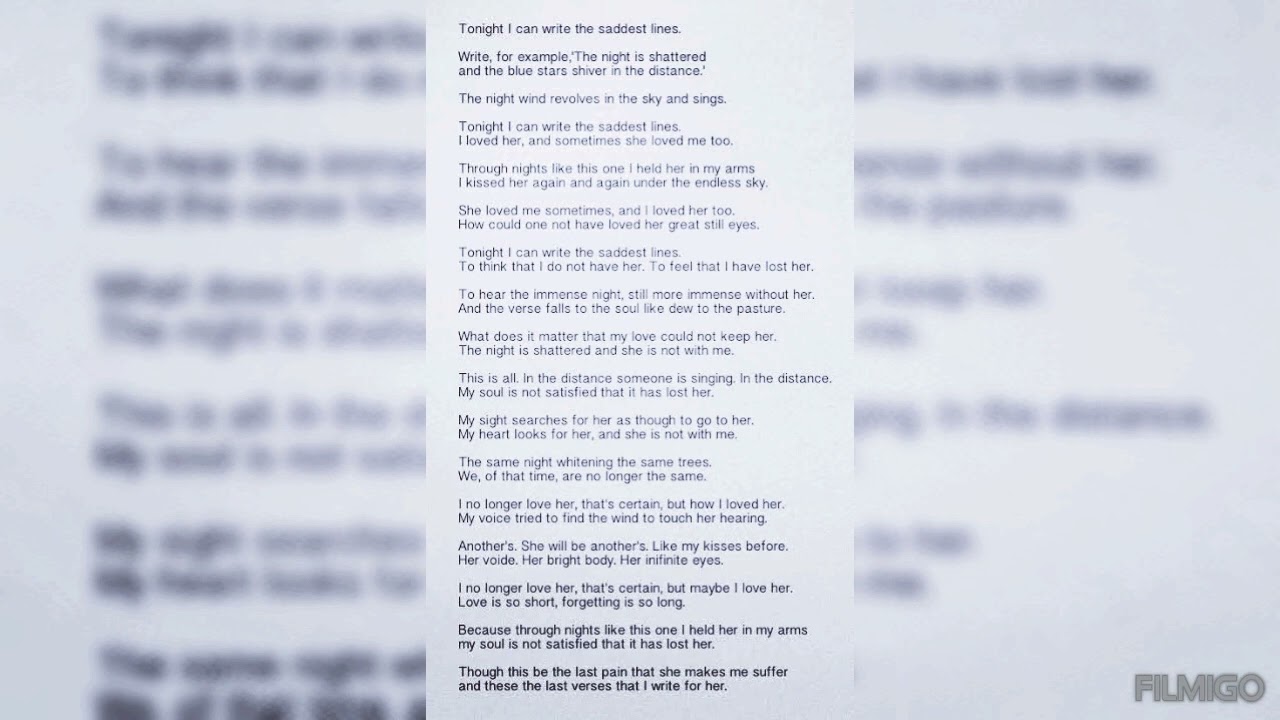 Tonight I can Write by Pablo Neruda summary in bengali