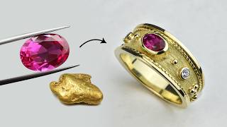 How to make a byzantine ring from scratch | Gold ruby multi-gemstone ring