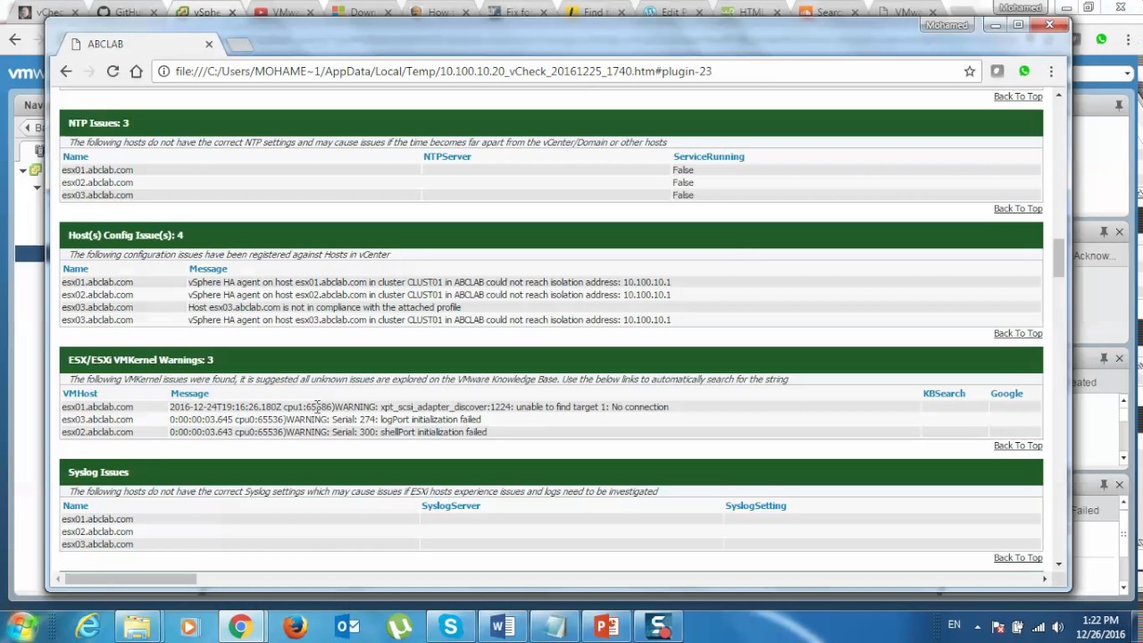 "vCheck" Free Report for your vSphere Environment - Arabic