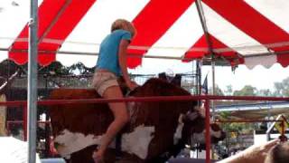 Funny Crazy Drunk Blonde redneck riding bull FAIL at the state fair Swearing