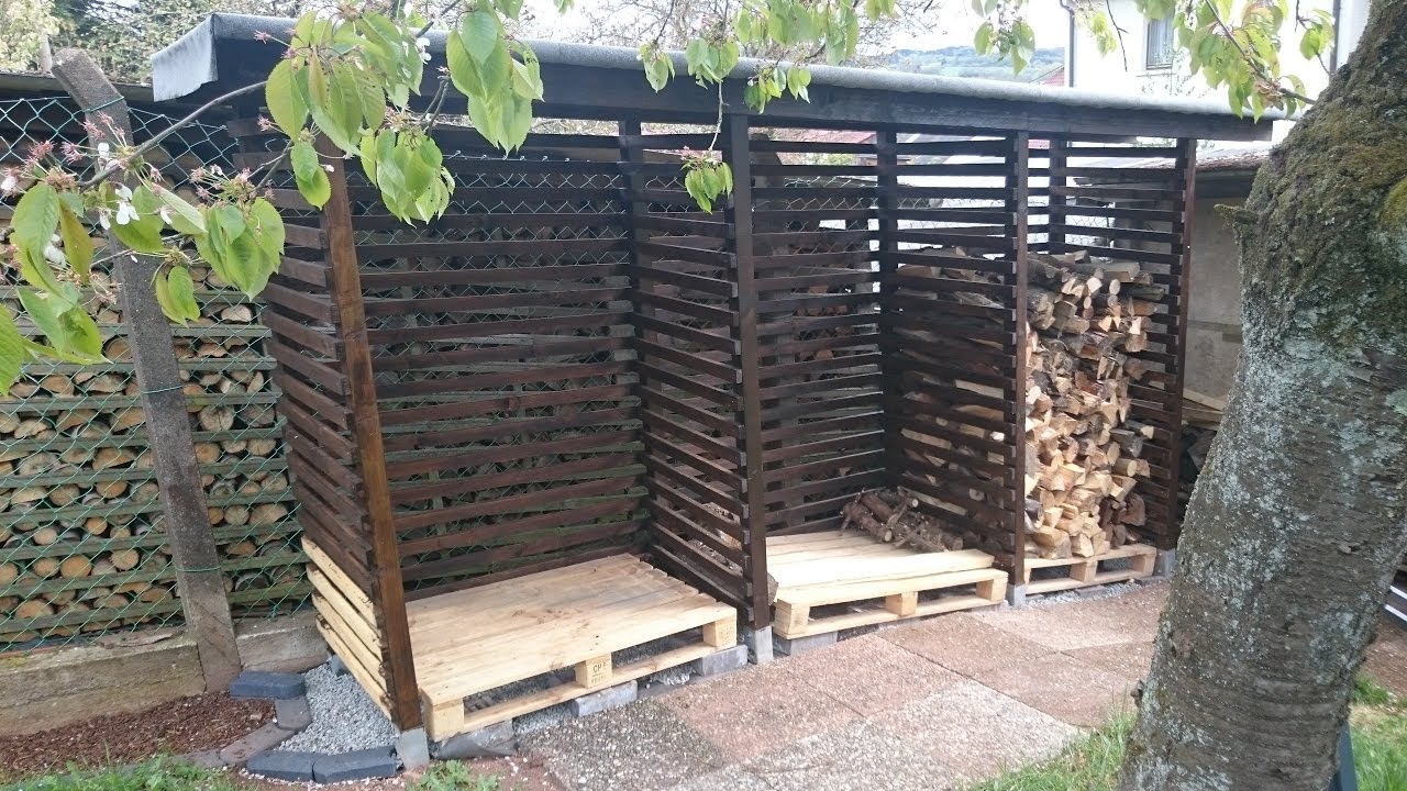 Diy Gardening Brennholzunterstand Fur Unter 200 Youtube Holzunterstand Aus Paletten Bauen