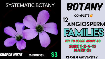 BOTANY|SYSTEMATIC BOTANY|ANGIOSPERM FAMILIES(complete)|S3|QUESTIONS FOR ESSAY|SURE Q|മലയാളം|KU