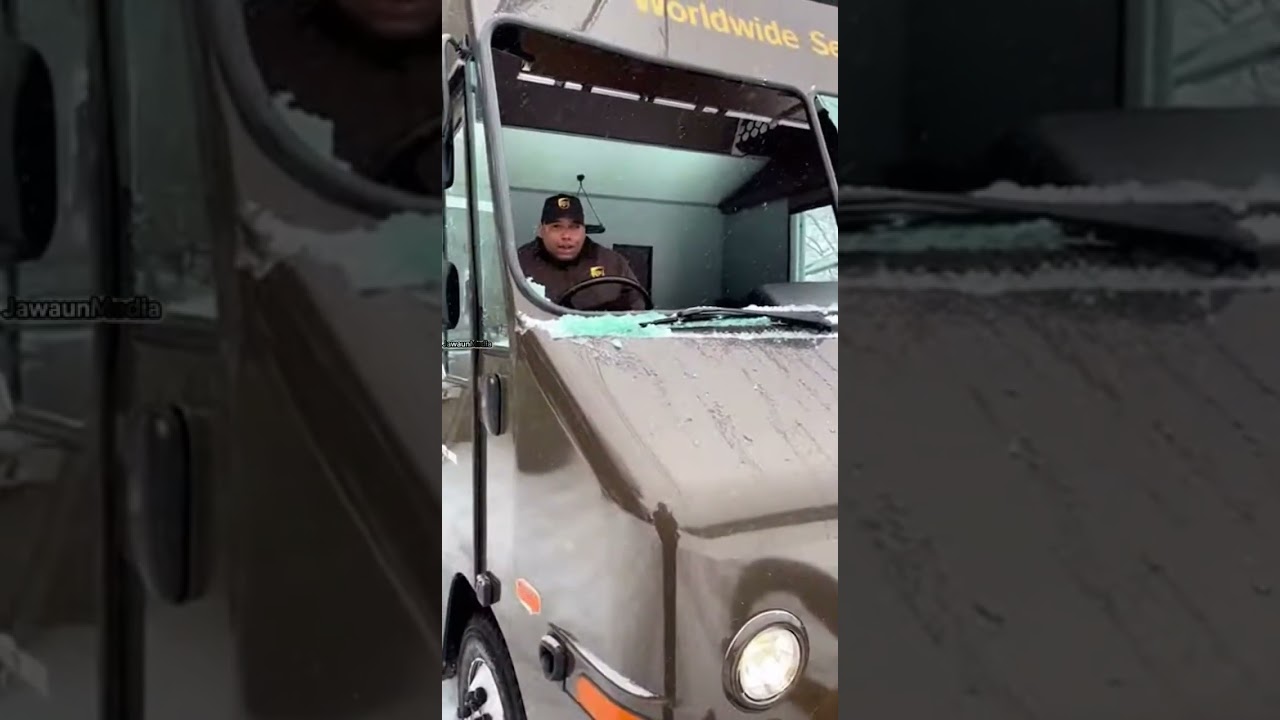 Snowboarder Slams Into UPS Truck, Driver Swerves Into Pole ❄️🚚