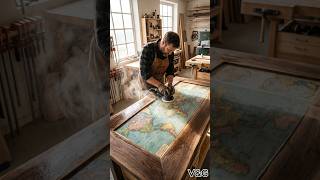 Turning a 100-Year-Old Map Into a Luxury Desk#epoxyresin #woodworking #oddlysatisfying #shorts