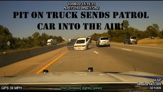 Arkansas State Police drop SPIKES during pursuit of truck - Trooper PIT's & goes airborne ALL ANGLES