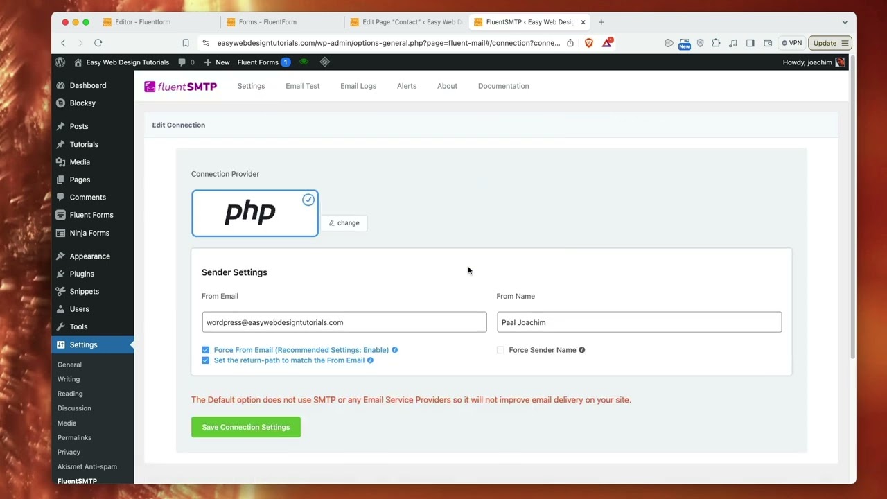 Setting up FluentSMTP WordPress plugin