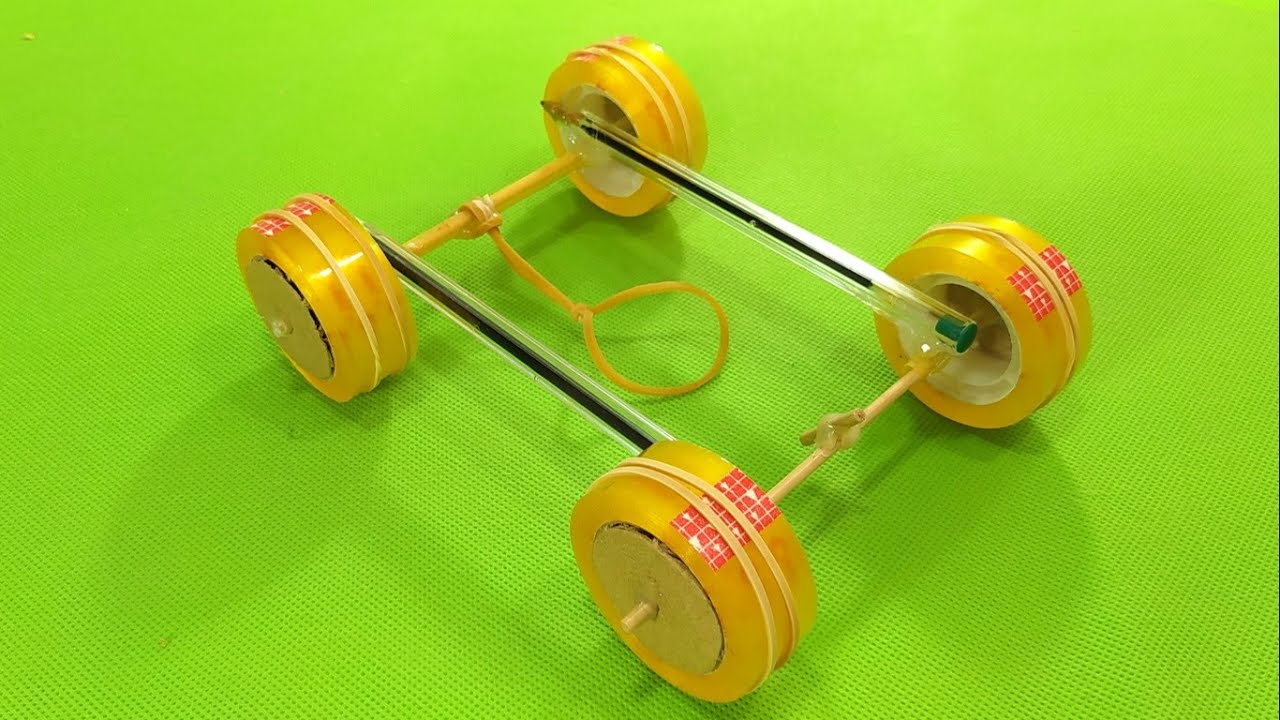 How To Make a Rubber Band Car SIMPLE CAR YouTube