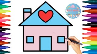 🏩House Drawing🖌️ &🎨Colouring for kids|Step by Step Easy Learn method|Beginners learning @KIDSBUDS_