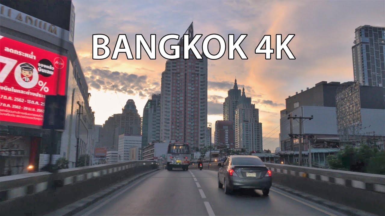 Bangkok 4K - Skyline Expressway Sunrise - Driving Downtown