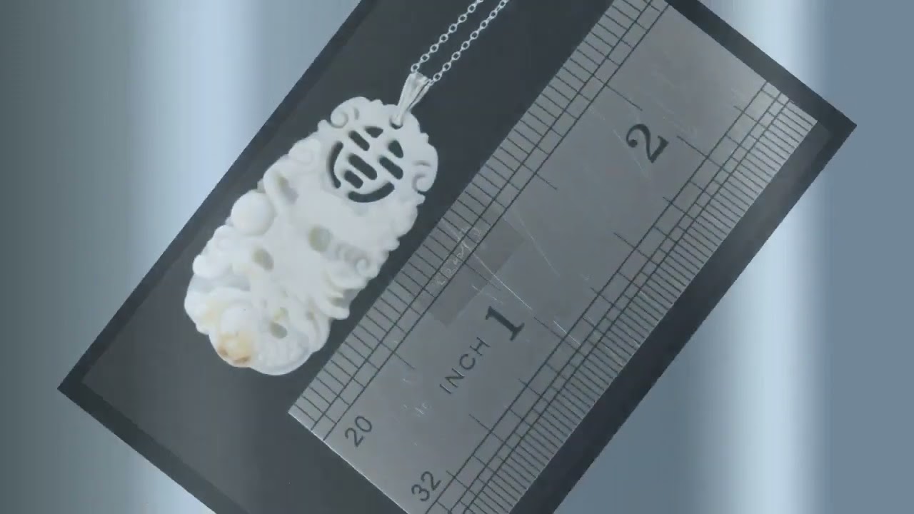 18" Sterling Silver 925 Necklace w/ Carved Mother of Pearl Pendant Dragon Motif