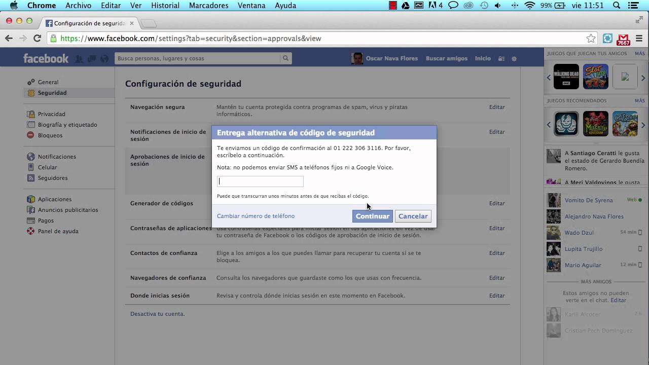 Como generar códigos al entrar a nuestra cuenta de facebook 2014 - YouTube
