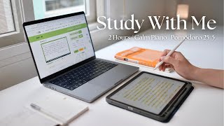 2HOUR STUDY WITH ME |  Calm Piano, Rain Sound | Pomodoro 25/5 | Japanese Study