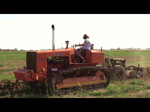 FIAT 120C cingolato aratura | Crawler tractor ploughing and engine sound - POV