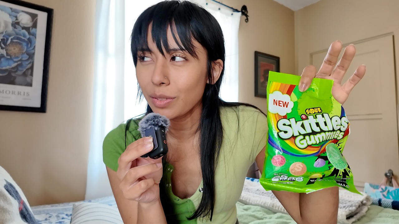 Sour Skittles Gummies ASMR, mostly yapping | Kitten guest appearance