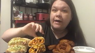 MUKBANG!!•BUFFALO MAC&amp;CHEESE WRAP•CHICKEN WRAP•&amp;ONION RINGS #foodie #subscribe #eatingshow