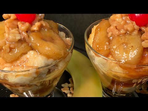 Banana Foster Bread Pudding Topped With Caramel Walnuts