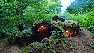14 Days SOLO SURVIVAL CAMPING  Building BUSHCRAFT Underground SHELTER with FIREPLACE. Full Video