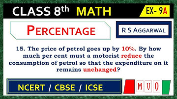 CLASS- 8 | Qus- 15 | Exercise- 9A | Percentage | Math Class 8  #mvo #rsaggarwal #percentage #cbse