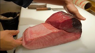 How to process tuna block for sushi and sashimi #sashimi #japanese #tuna #sushi #maguro #akami