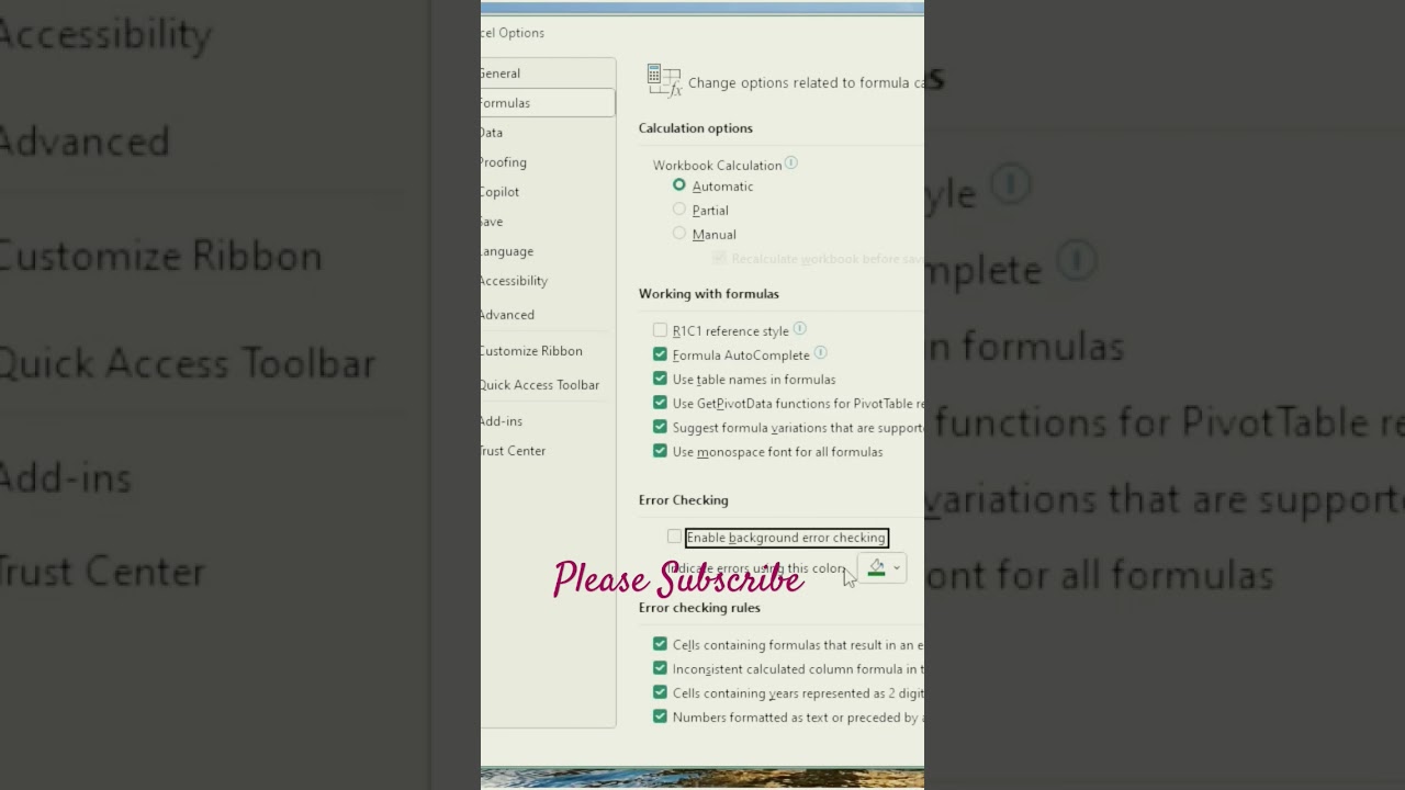 Deselect enable background error checking 