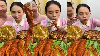 ASMR MUKBANG| eating show, streamed belly pork, fried vegetable, noodles soup, durian, yummy!