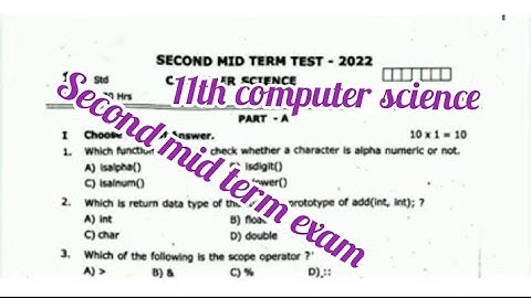 11th computer science second mid term exam question paper in english medium||smile only
