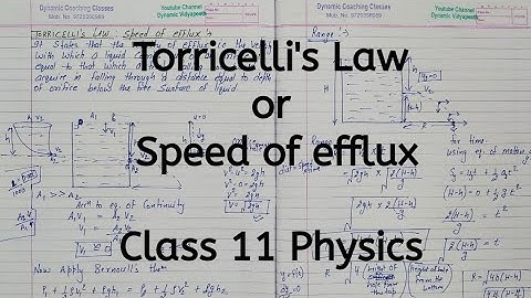 Speed of efflux | Torricellis Law | Chapter 9 | Mechanical Properties of Fluids | Class 11 Physics
