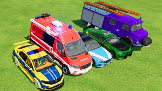 POLICE CAR, AMBULANCE, FIRE TRUCK, COLORFUL CARS FOR TRANSPORTING! -FARMING SIMULATOR 22