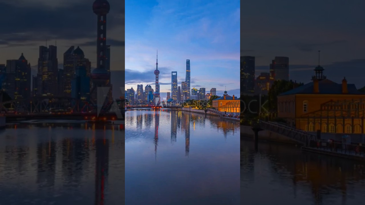 Shanghai, China - August 23rd 2024: 4K Timelapse of Shanghai skyline with Waibaidu bridge at sunrise