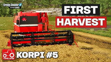 HARVESTING OUR FIRST CROPS!! FS22 Timelapse Korpi Ep 5