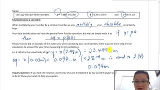1.07 Uncertainty Propagation in analyzing data obtained in physics labs_multiplying by a constant