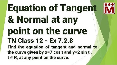 Ex 7.2.8 | Equation of Tangent & Normal at any point on the curve