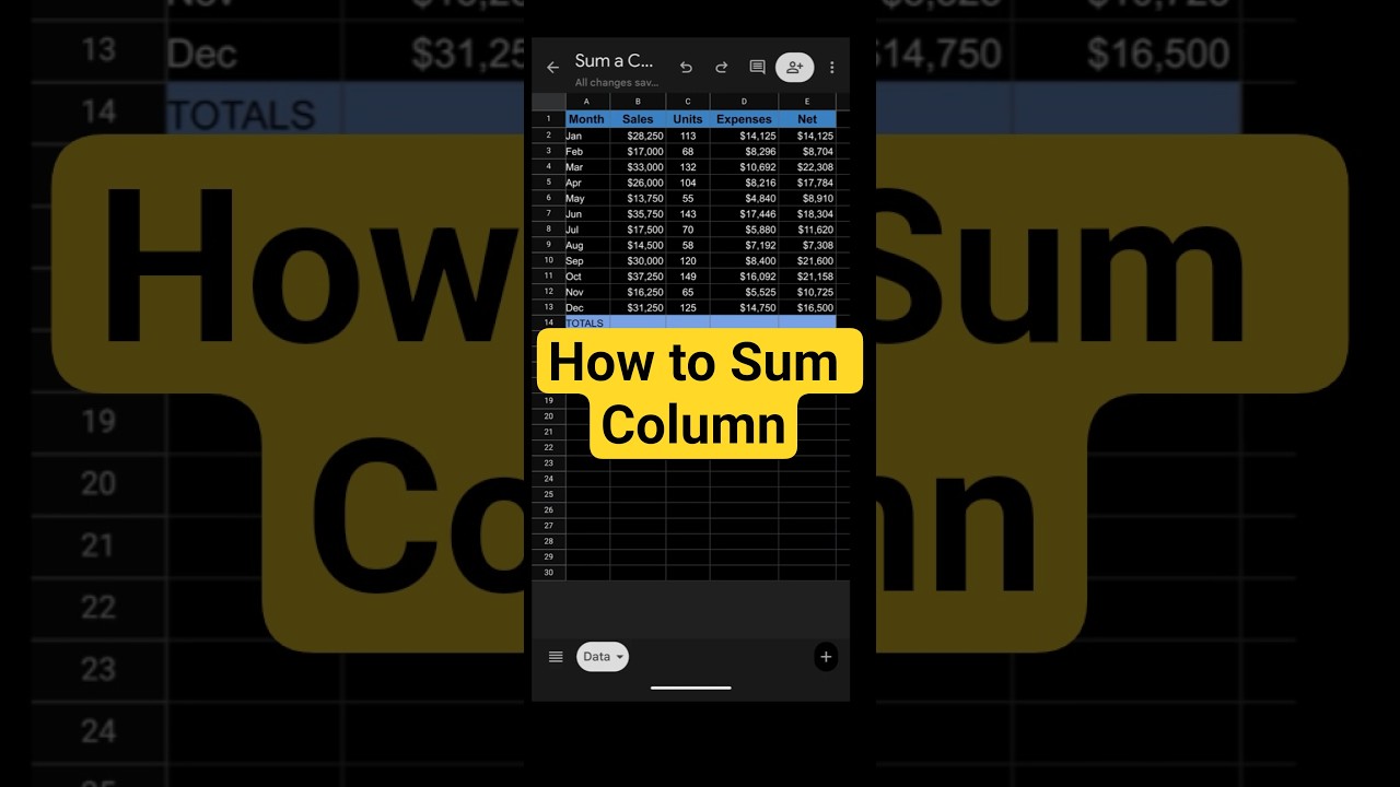 How to Sum Column - Google Sheets Mobile App #Shorts