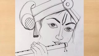 Simple pencildrawing of Lord krishna with bansuri/lord Krishna artistica drawing