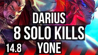 DARIUS vs YONE (TOP) | 8 solo kills, 9/1/2, 2200+ games, Legendary | KR Master | 14.8