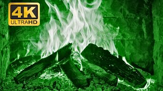 🔥🎃 Halloween Fireplace 4K (12 HOURS). Green Fireplace with Crackling Fire Sounds. Grand Fire