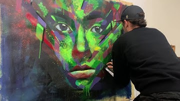 Abstract Mixed Media Portrait on Canvas / using Acrylic Paint and Spray Paint.