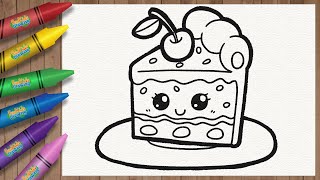 How To Draw A Cute Cake - Cute Drawing Tutorial - Cartoon Drawing Step By Step