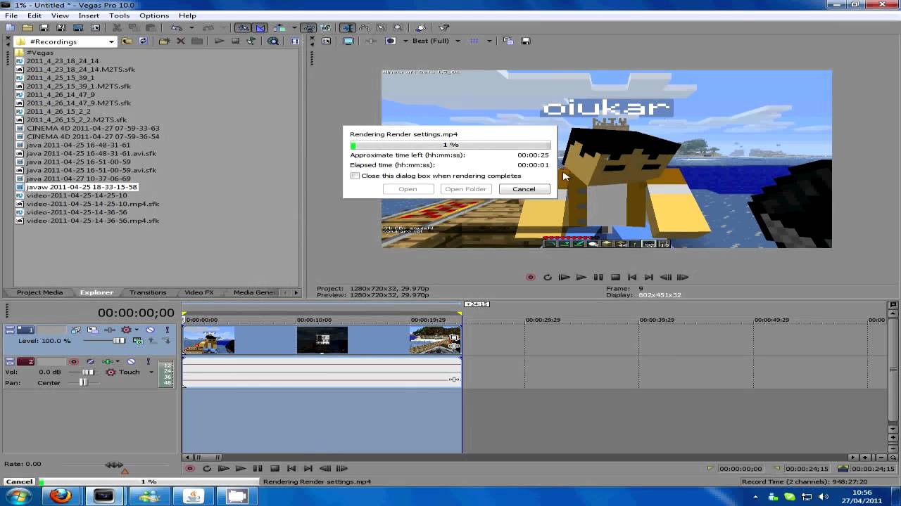 Sony Vegas Render Settings for MineCraft
