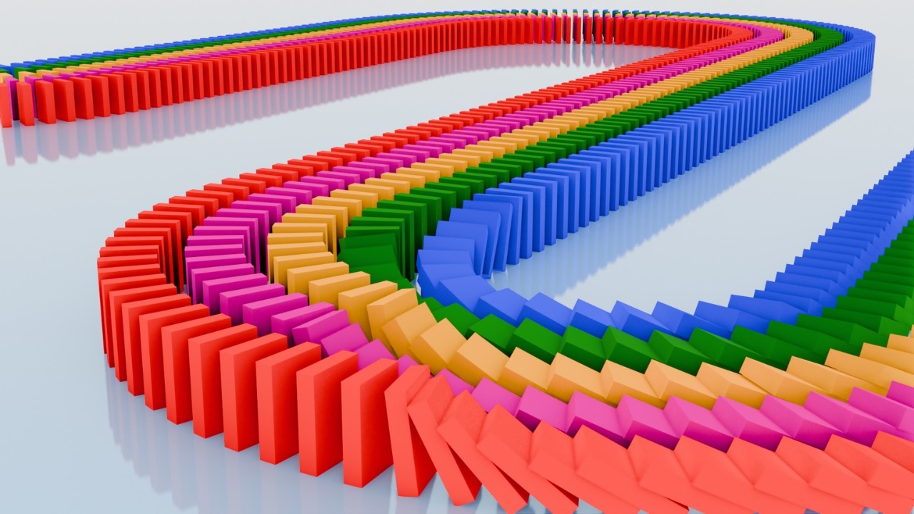 Rainbow dominoes and marble run, 1-10 colourful dominoes falldowns.