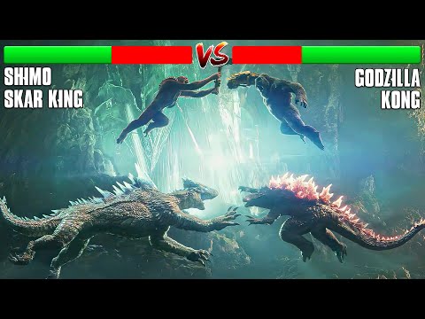 Godzilla & Kong Vs Shimo & Skar King Battle Scene 4K with Health Bar