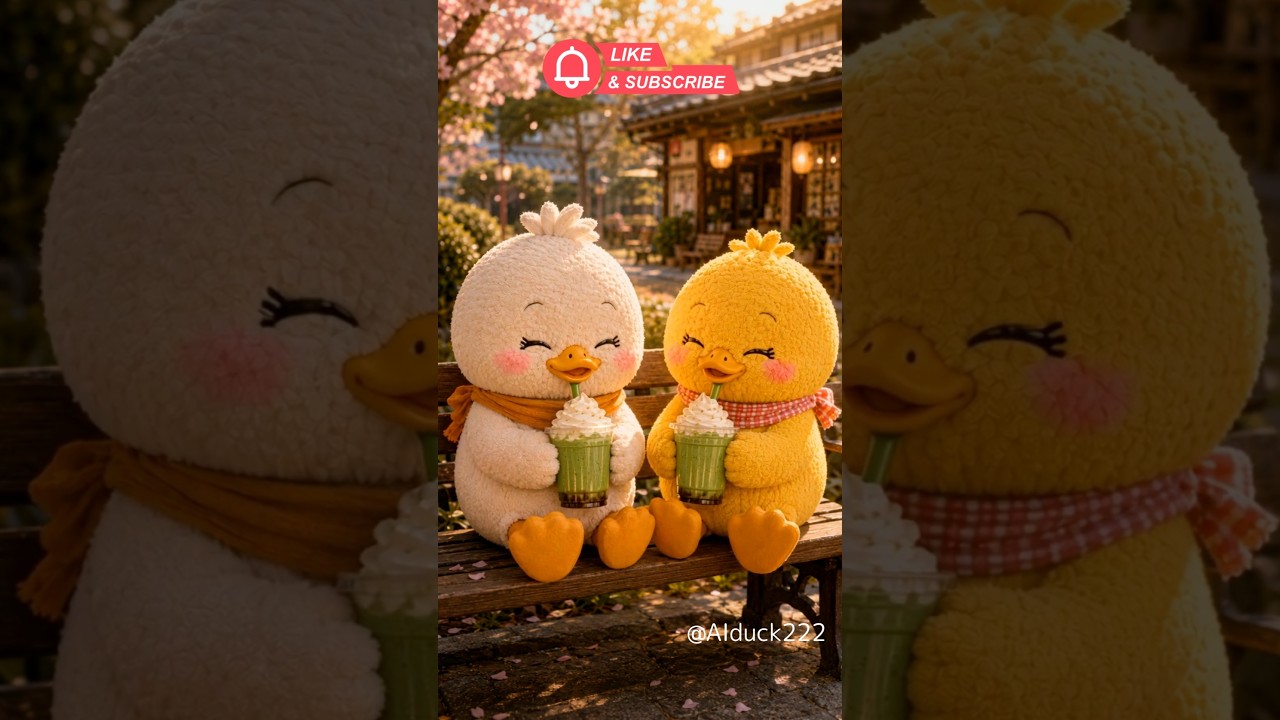 Cute ducks happily drinking matcha shakes #shorts #duck #cute