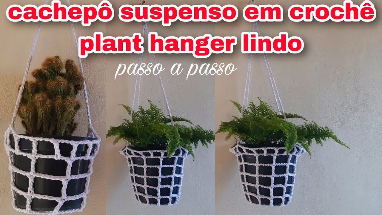 Cachepô suspenso em crochê plant hanger lindo ❤