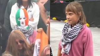 Activist Greta Thunberg dons balaclava and keffiyeh at Kneecap and Bob Vylan gig