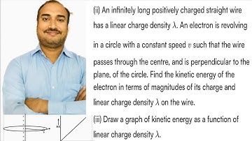 An infinitely long positively charged straight wire has linear charge density.An electron revolving
