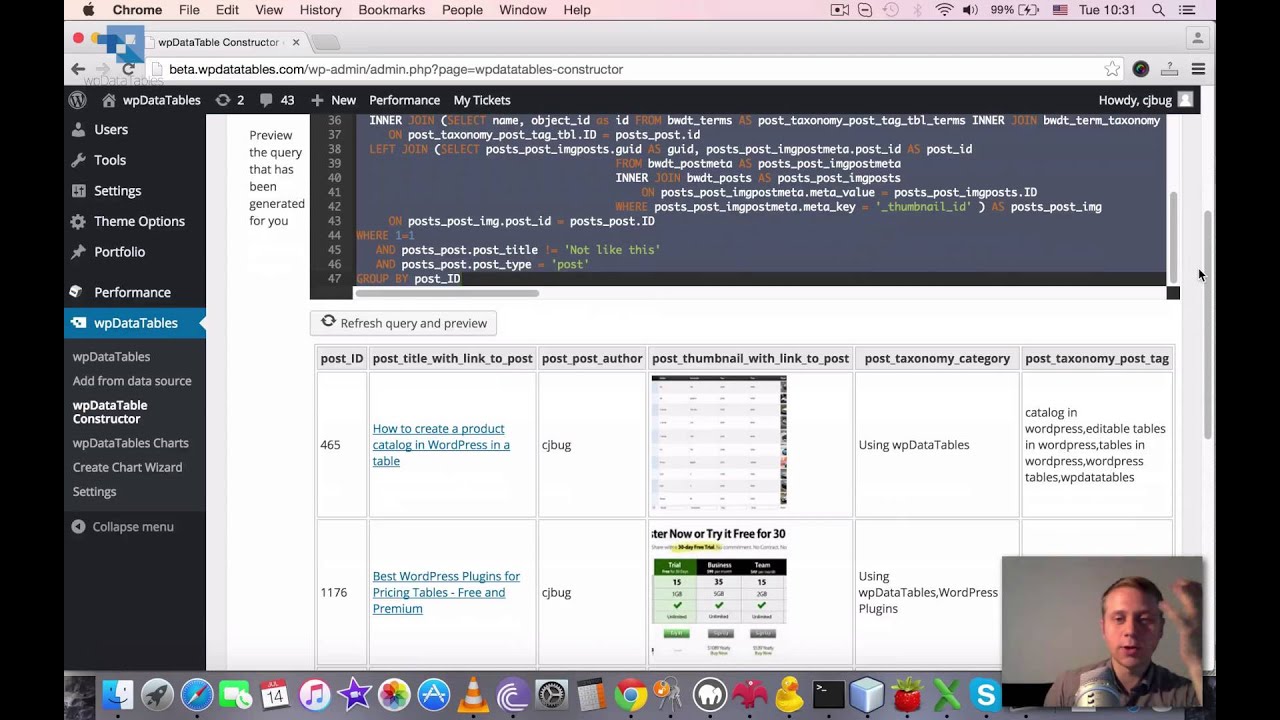 Generating Queries to WordPress Database using Table Constructor -  wpDataTables