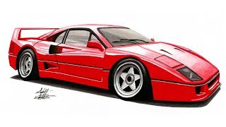 Realistic Car Drawing - Ferrari F40 - Time Lapse