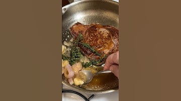Cooking a ribeye steak in a stainless steel pan #cooking #steak #stainlesssteel